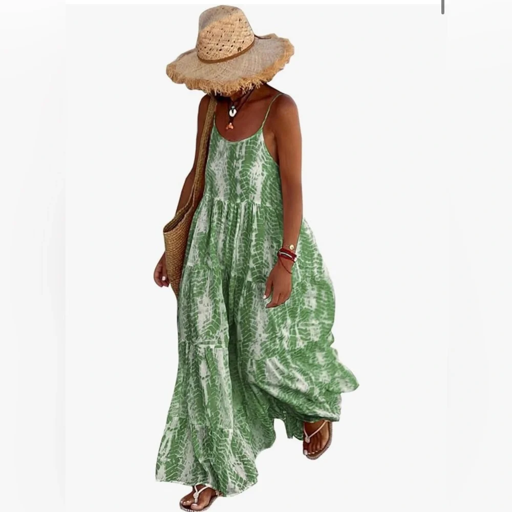 PRETTYGARDEN Spaghetti Strap, Scoop Neck, Maxi flowy boho, with Pockets - Picture 2 of 9